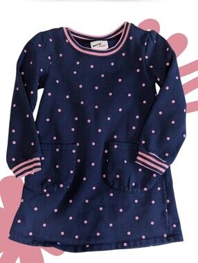 2/$20 Navy Polka Dot Long Sleeve Dress with Pink Trim